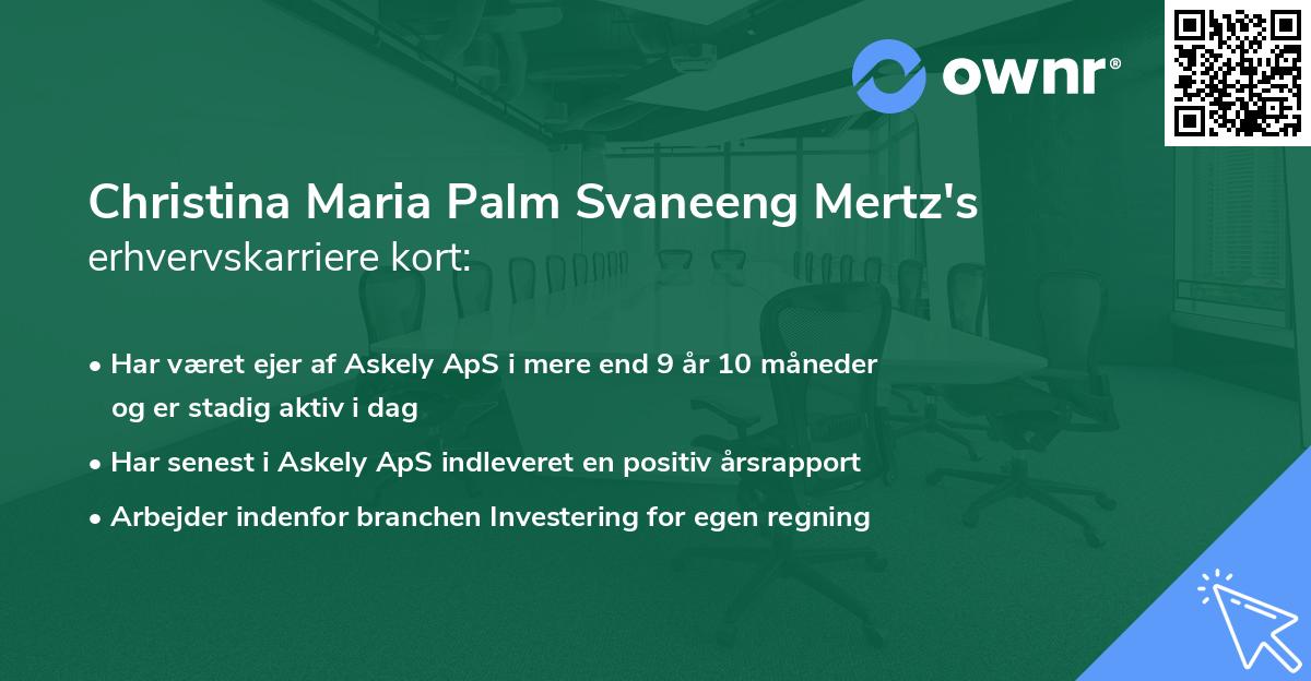 Christina Maria Palm Svaneeng Mertz's erhvervskarriere kort