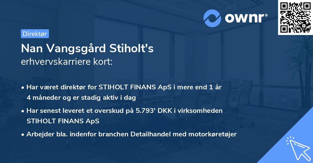 Nan Vangsgård Stiholt's erhvervskarriere kort