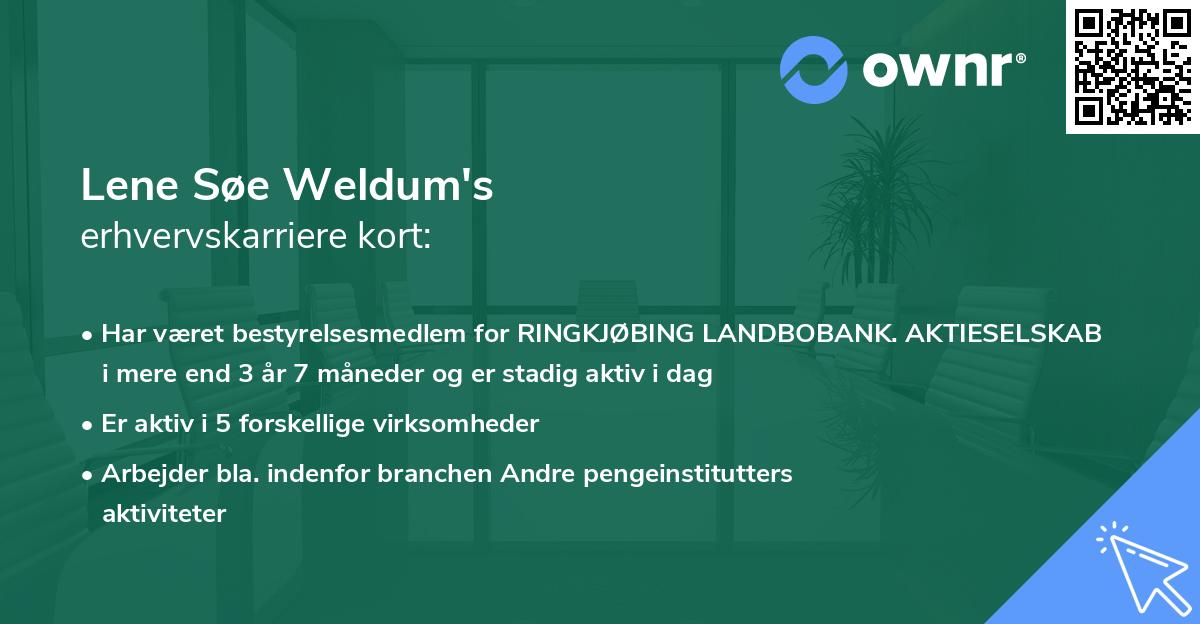 Lene Søe Weldum's erhvervskarriere kort