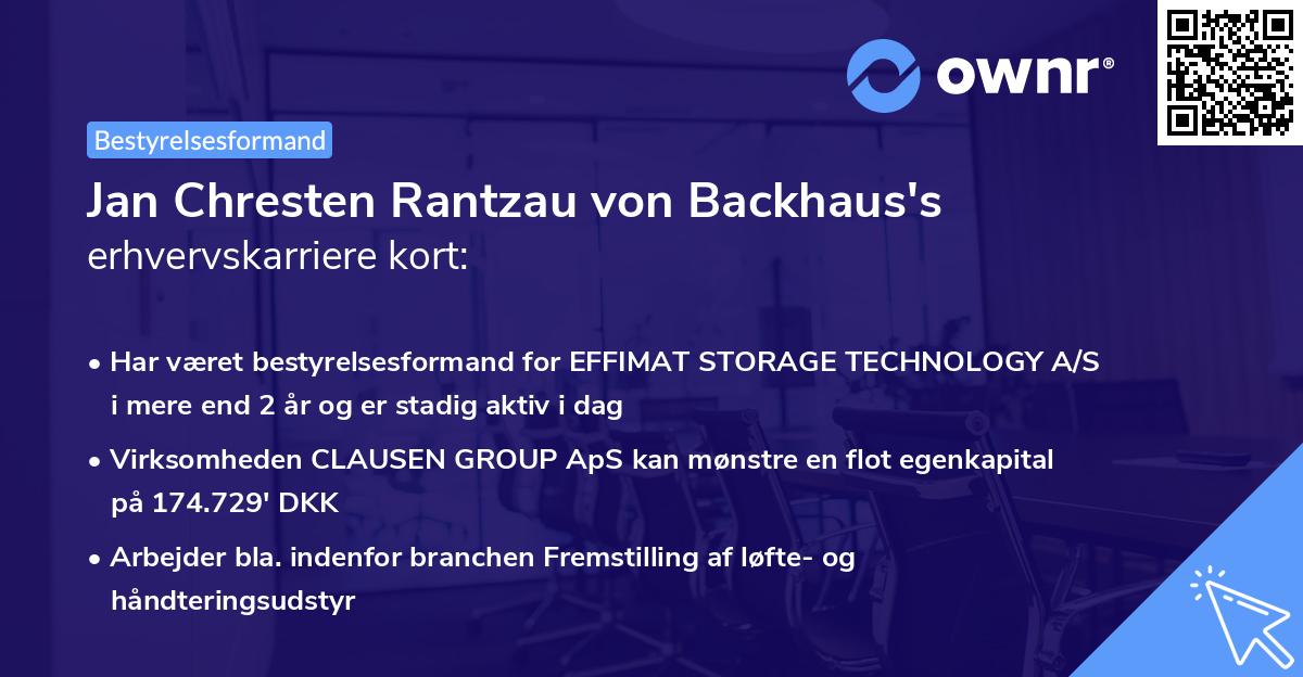 Jan Chresten Rantzau von Backhaus's erhvervskarriere kort
