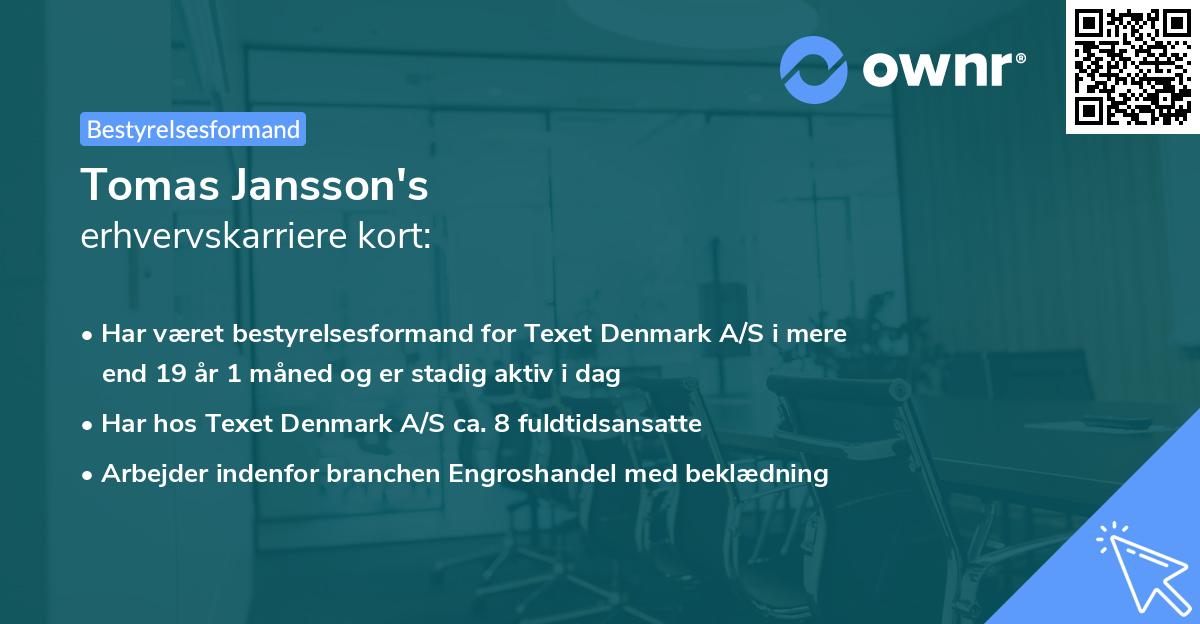 Tomas Jansson's erhvervskarriere kort