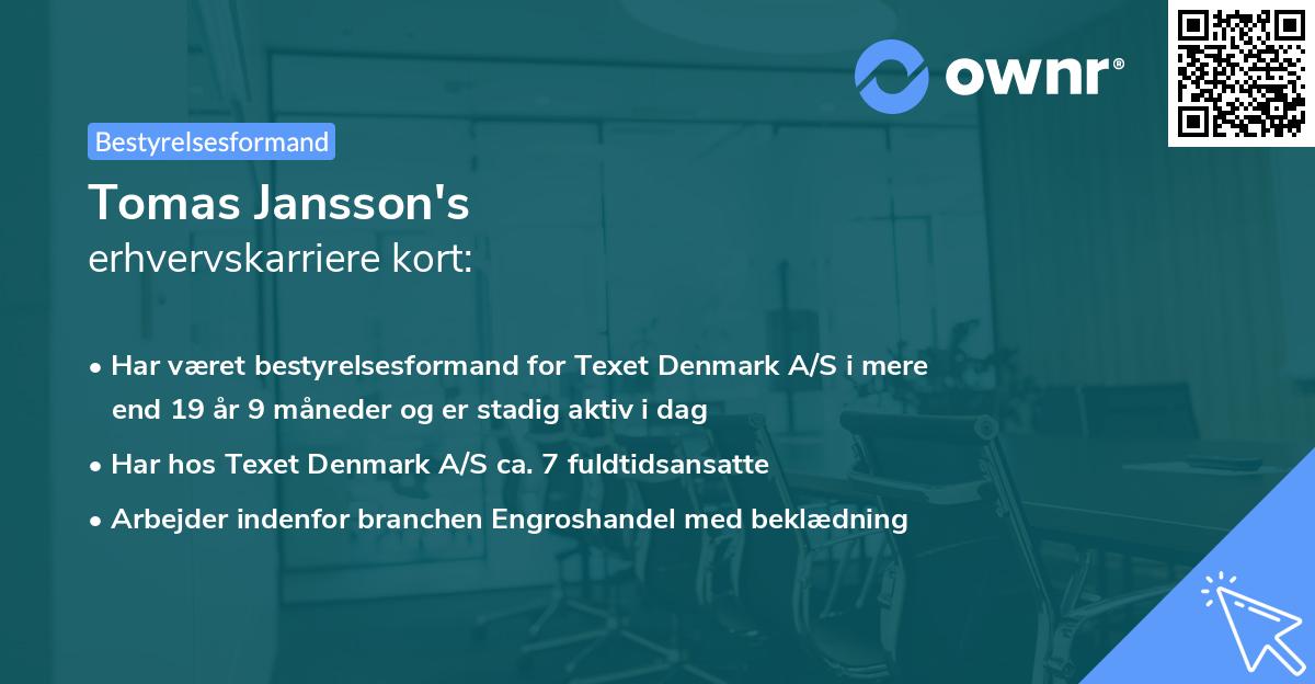 Tomas Jansson's erhvervskarriere kort