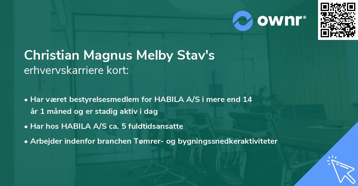 Christian Magnus Melby Stav's erhvervskarriere kort