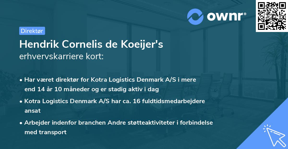 Hendrik Cornelis de Koeijer's erhvervskarriere kort