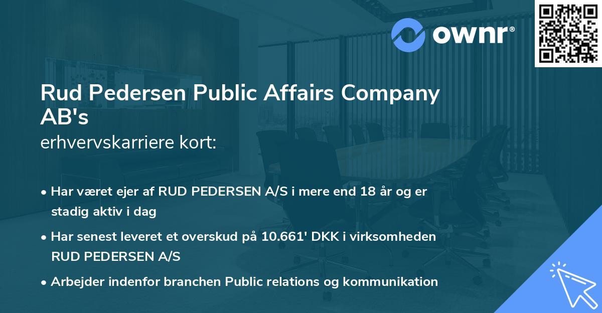 Rud Pedersen Public Affairs Company AB's erhvervskarriere kort