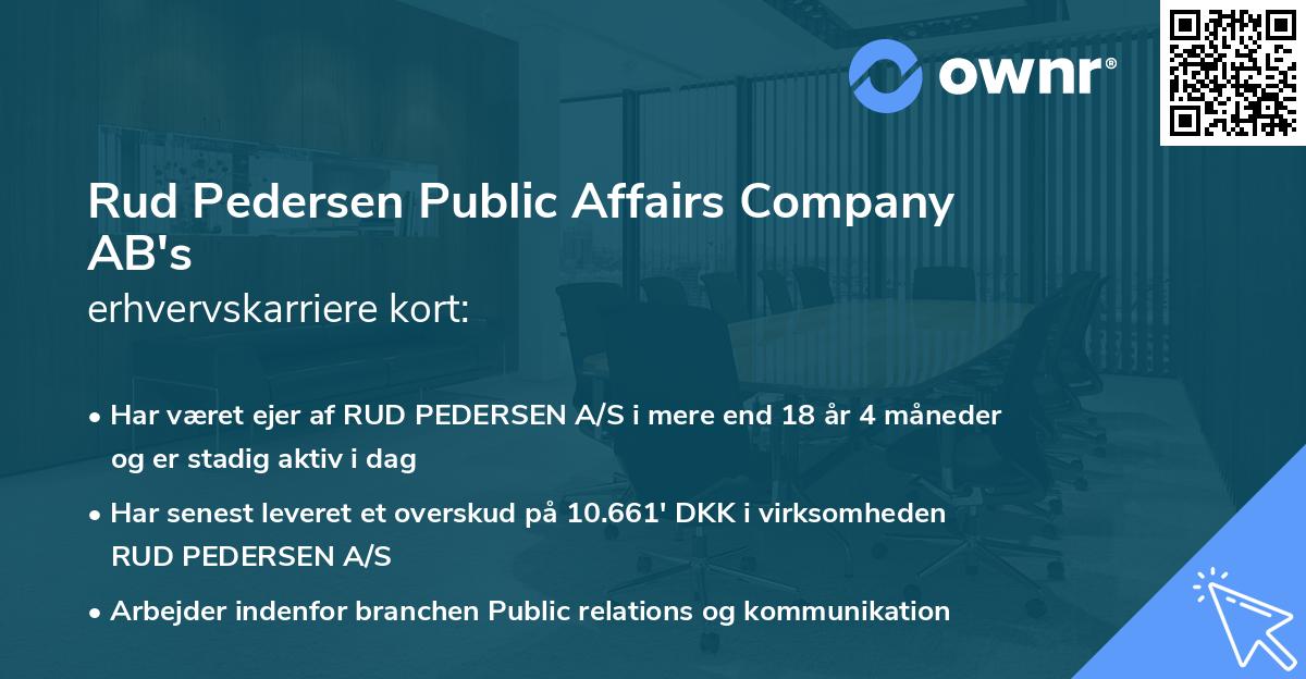 Rud Pedersen Public Affairs Company AB's erhvervskarriere kort
