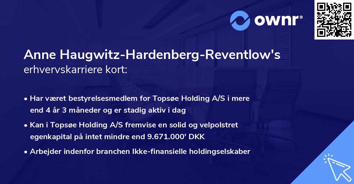 Anne Haugwitz-Hardenberg-Reventlow's erhvervskarriere kort