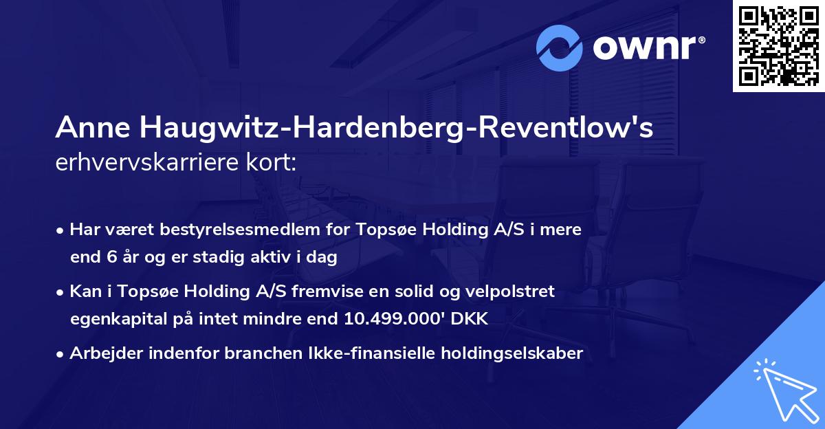 Anne Haugwitz-Hardenberg-Reventlow's erhvervskarriere kort
