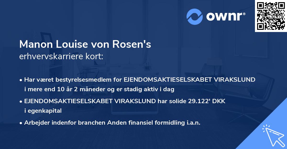 Manon Louise von Rosen's erhvervskarriere kort