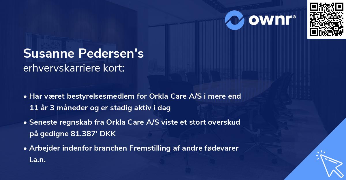 Susanne Pedersen's erhvervskarriere kort