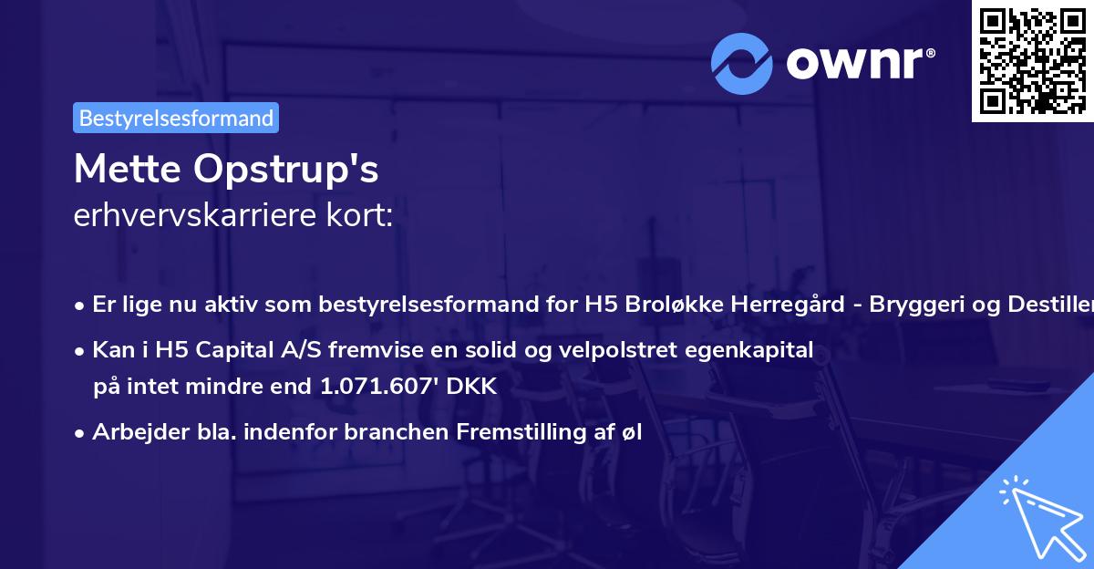 Mette Opstrup's erhvervskarriere kort