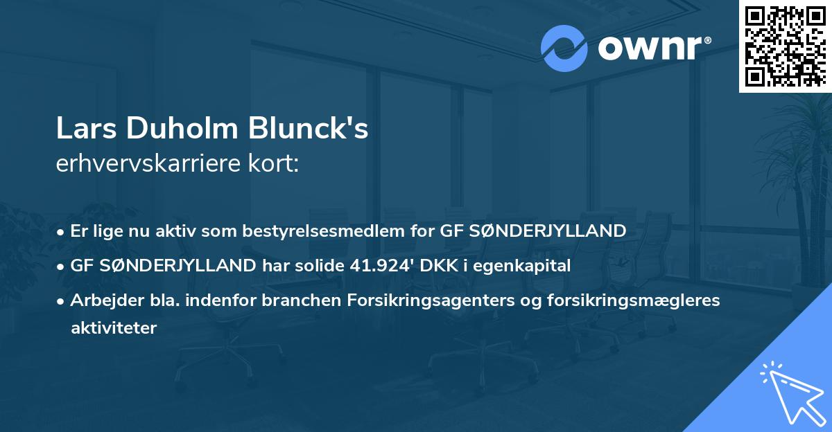Lars Duholm Blunck's erhvervskarriere kort