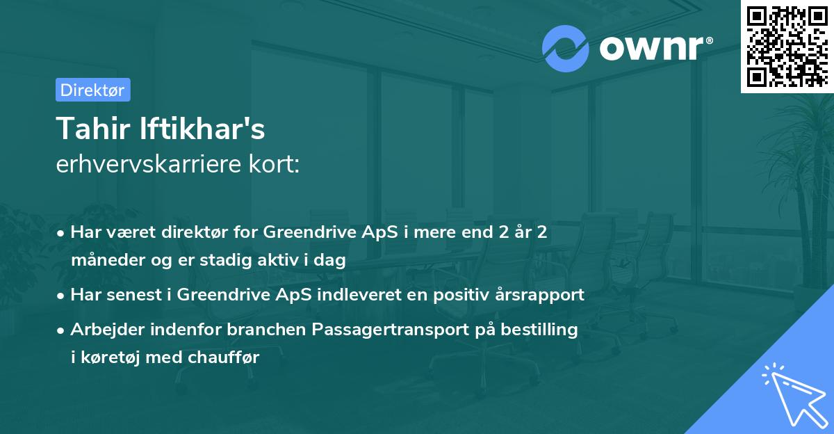 Tahir Iftikhar's erhvervskarriere kort