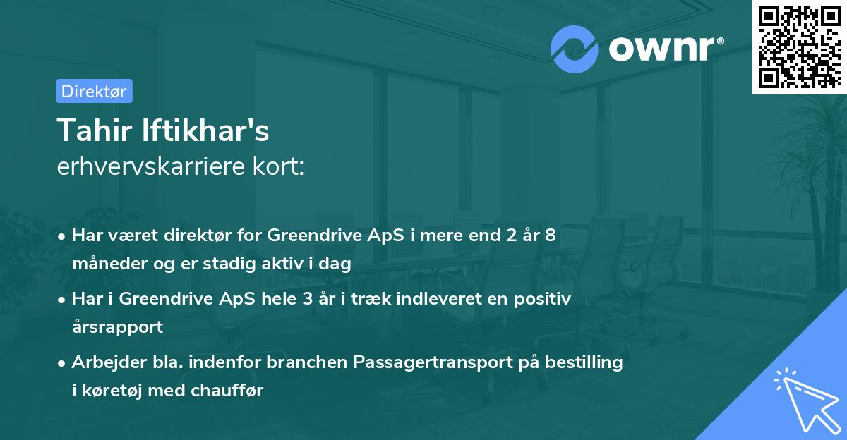 Tahir Iftikhar's erhvervskarriere kort