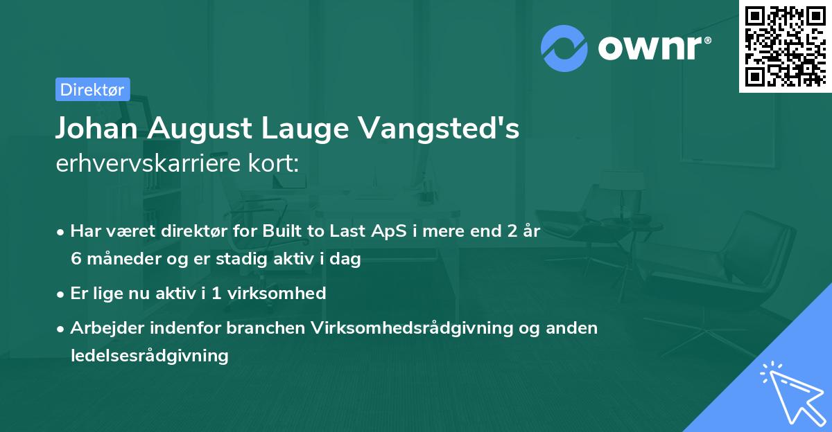 Johan August Lauge Vangsted's erhvervskarriere kort