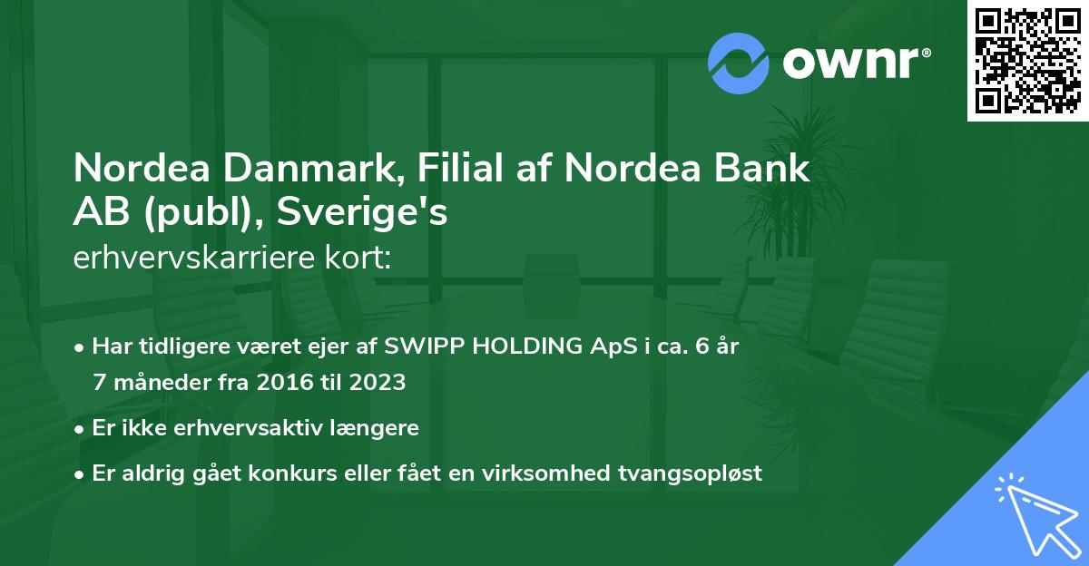 Nordea Danmark, Filial af Nordea Bank AB (publ), Sverige's erhvervskarriere kort