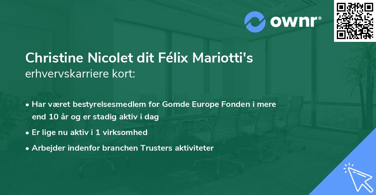 Christine Nicolet dit Félix Mariotti's erhvervskarriere kort