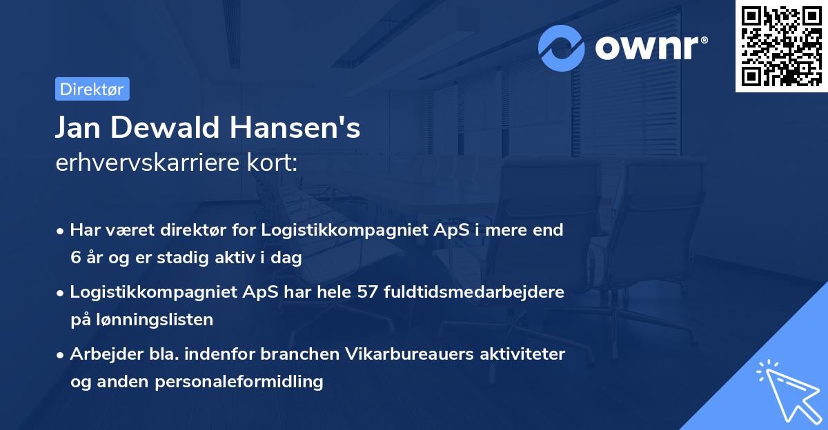 Jan Dewald Hansen's erhvervskarriere kort