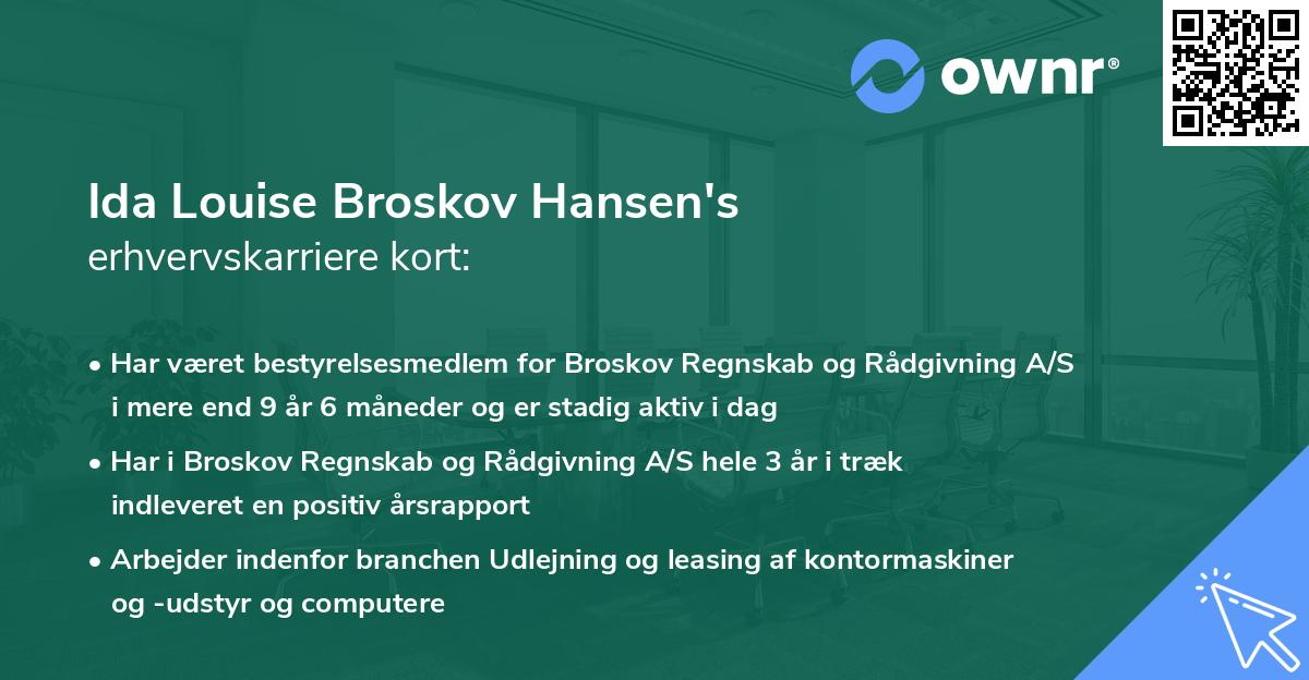 Ida Louise Broskov Hansen's erhvervskarriere kort
