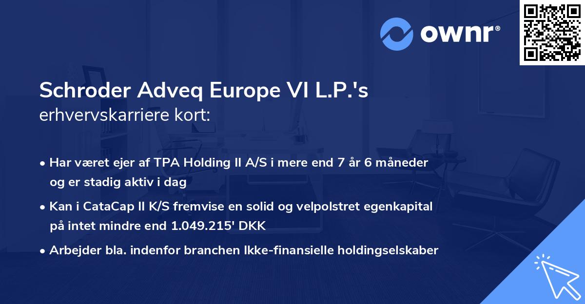 Schroder Adveq Europe VI L.P.'s erhvervskarriere kort