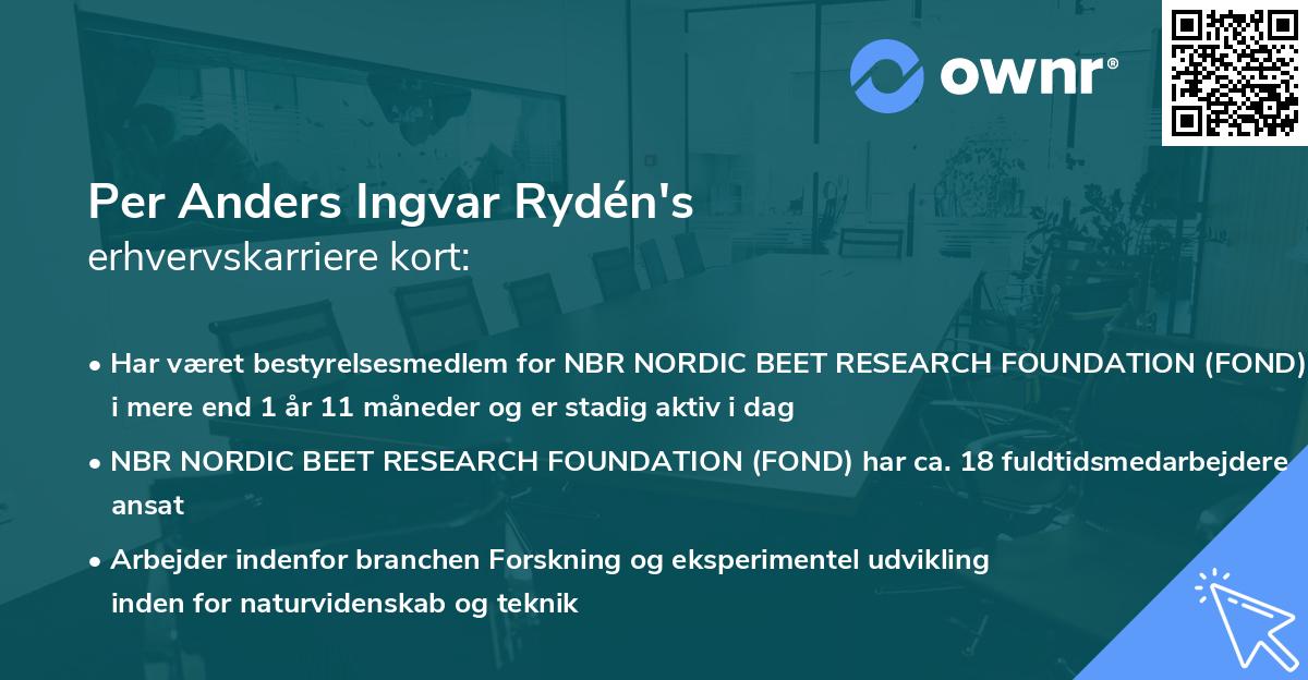 Per Anders Ingvar Rydén's erhvervskarriere kort