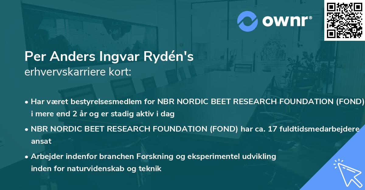 Per Anders Ingvar Rydén's erhvervskarriere kort