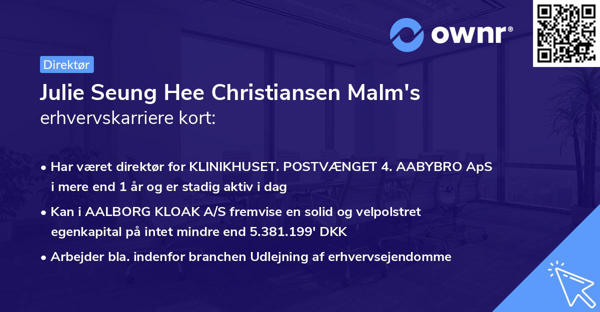Julie Seung Hee Christiansen Malm's erhvervskarriere kort