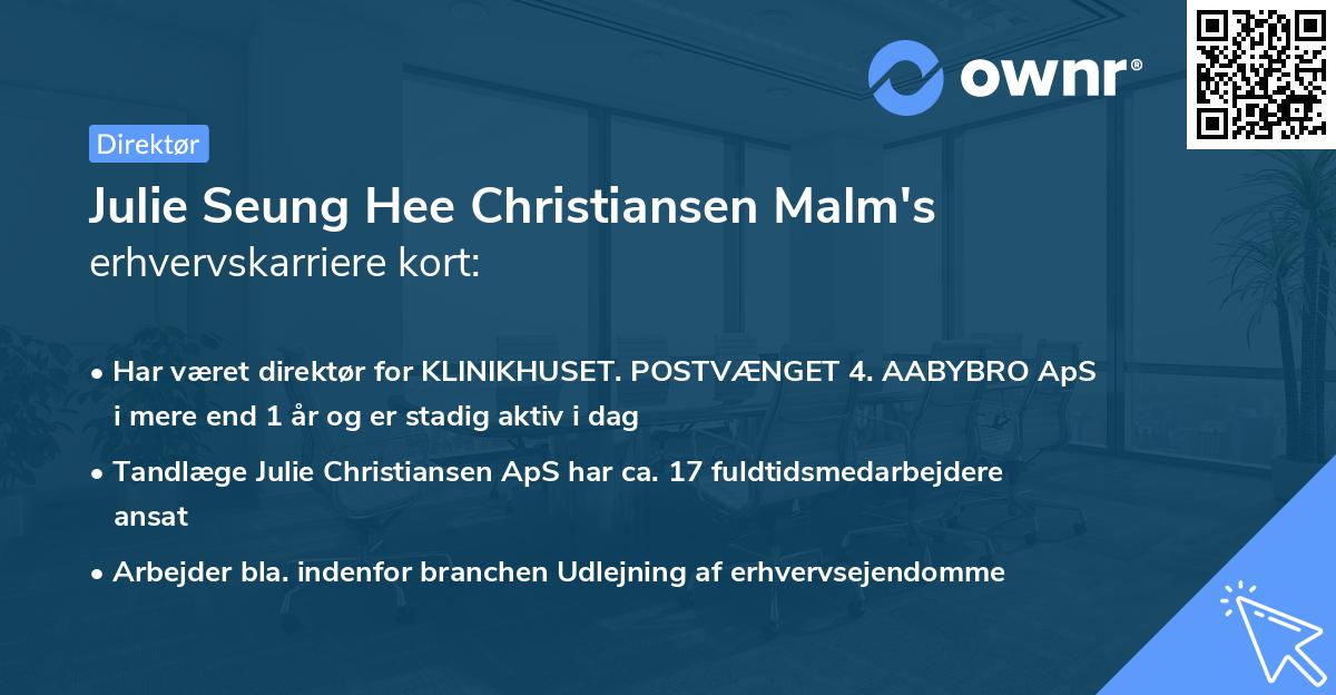 Julie Seung Hee Christiansen Malm's erhvervskarriere kort