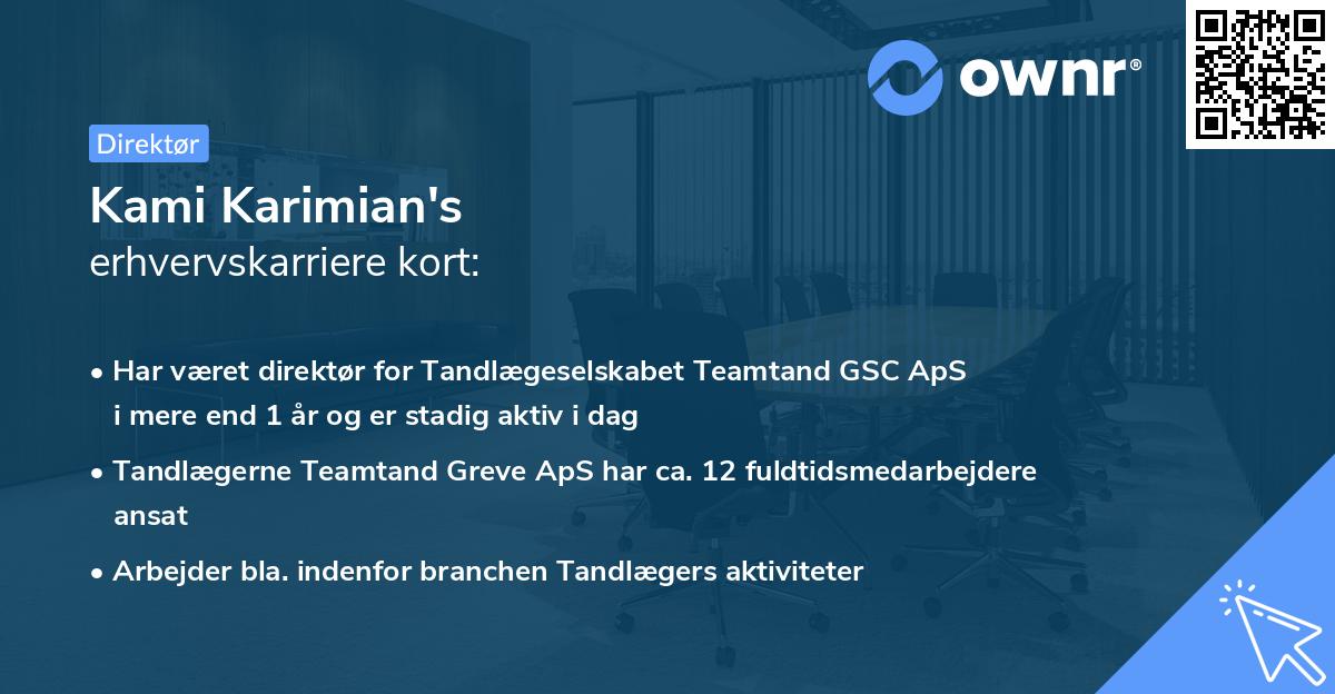 Kami Karimian's erhvervskarriere kort