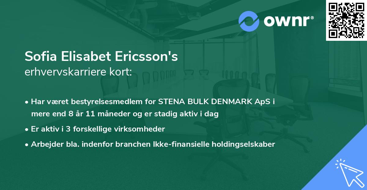 Sofia Elisabet Ericsson's erhvervskarriere kort