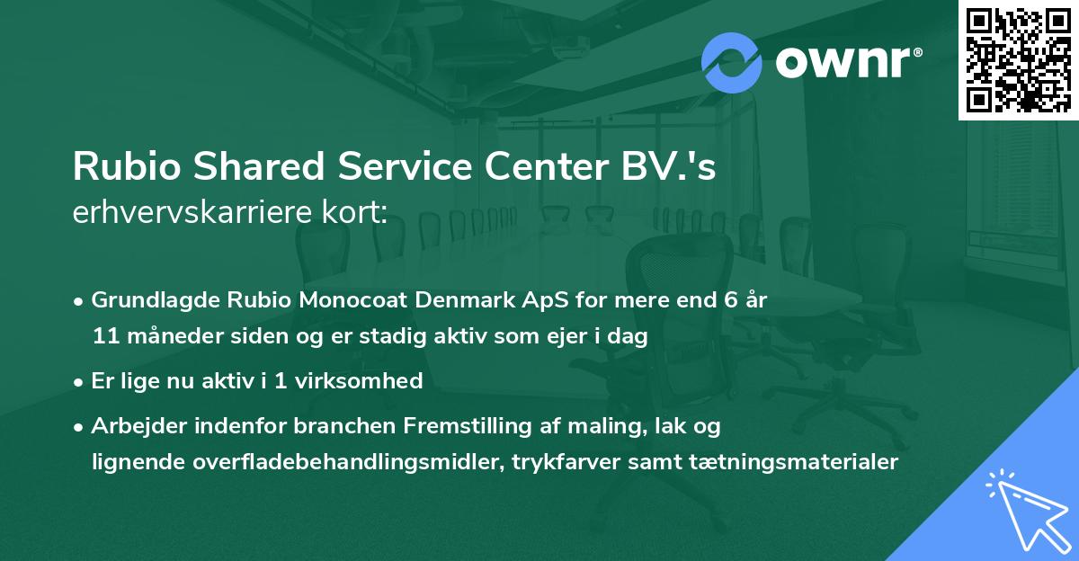 Rubio Shared Service Center BV.'s erhvervskarriere kort