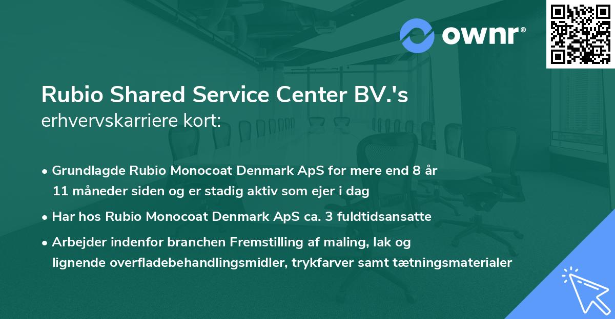 Rubio Shared Service Center BV.'s erhvervskarriere kort
