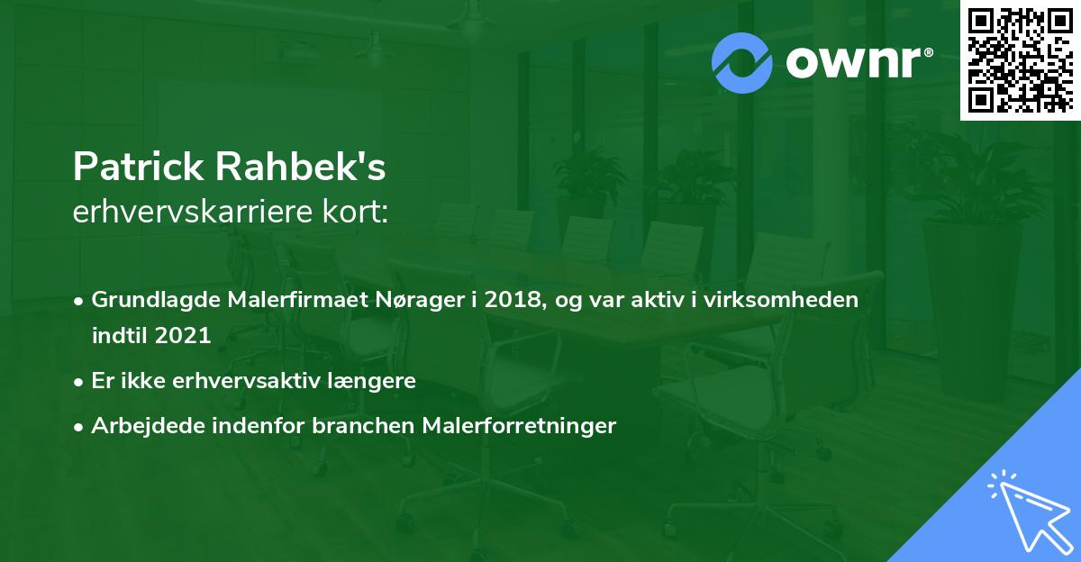 Patrick Rahbek's erhvervskarriere kort