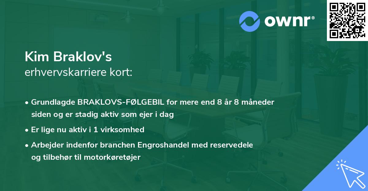 Kim Braklov's erhvervskarriere kort