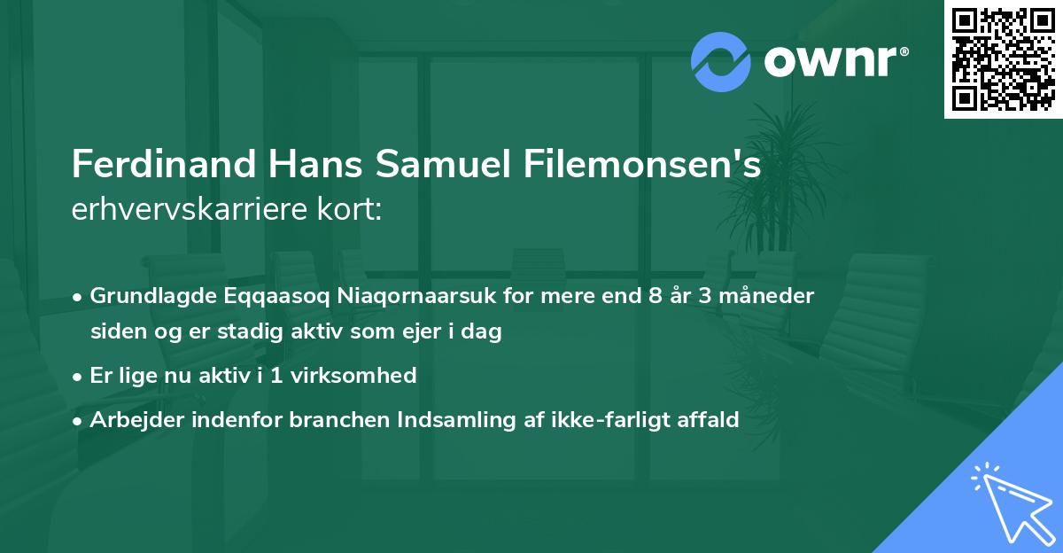 Ferdinand Hans Samuel Filemonsen's erhvervskarriere kort