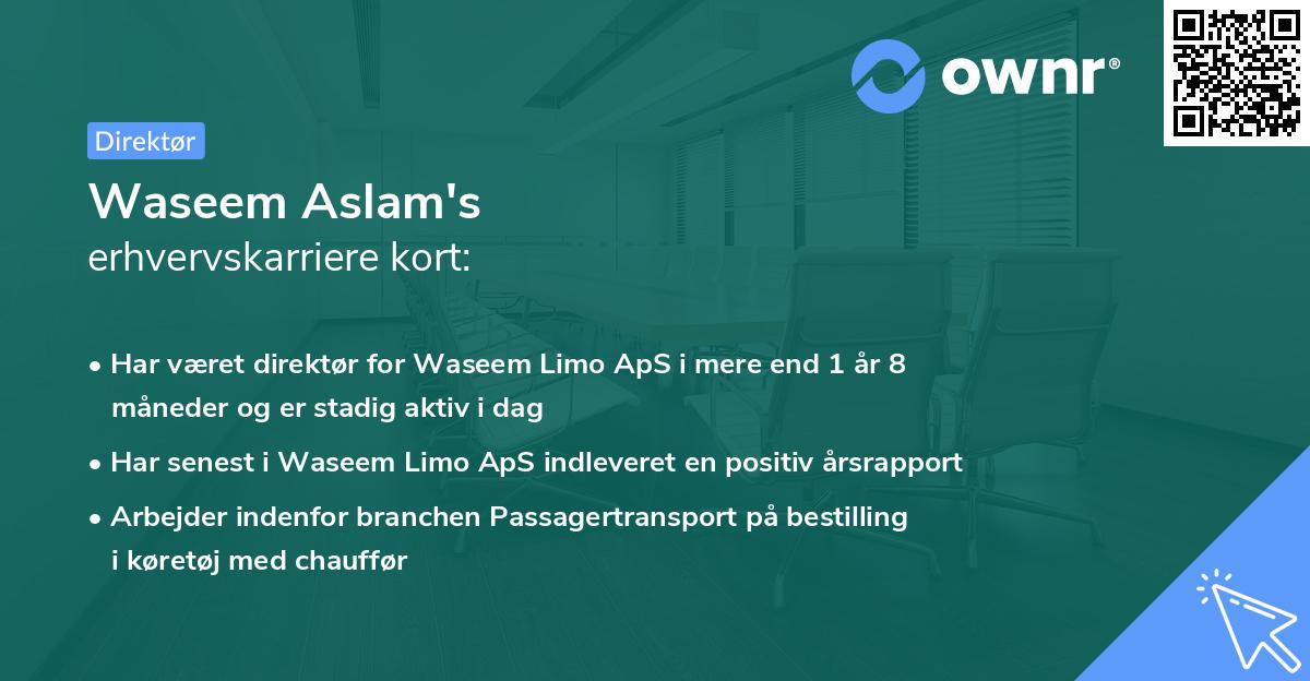 Waseem Aslam's erhvervskarriere kort