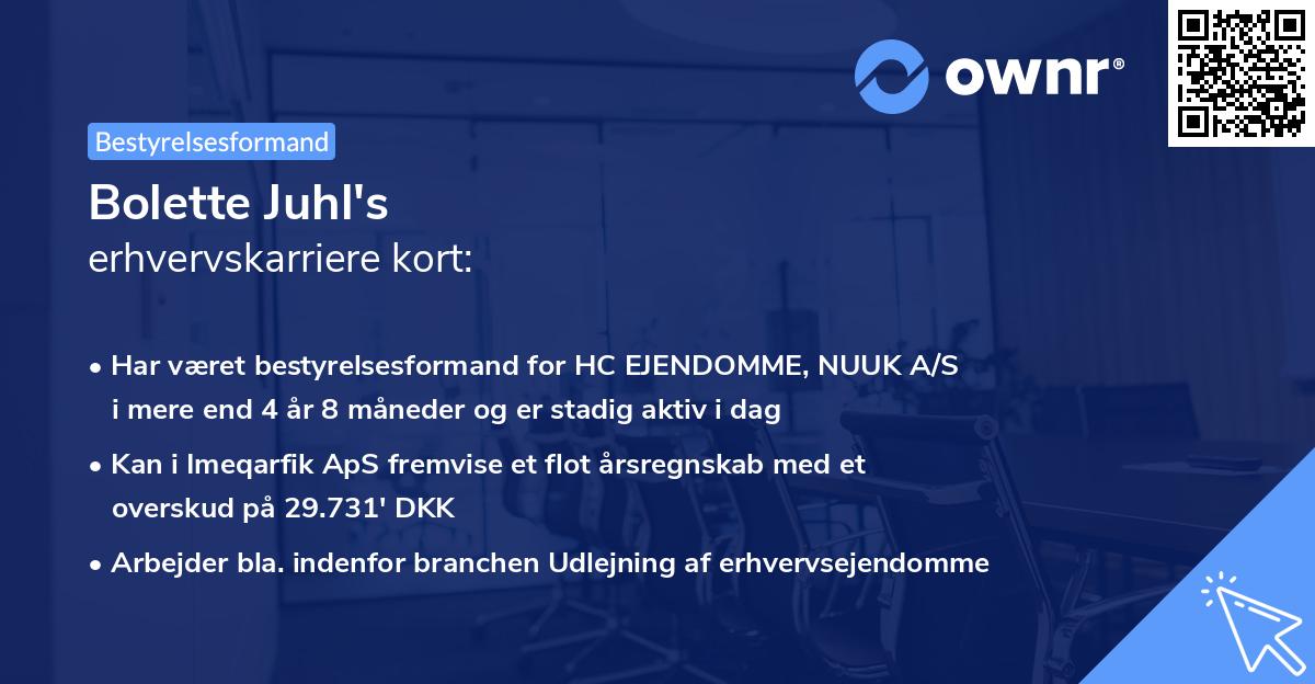 Bolette Juhl's erhvervskarriere kort