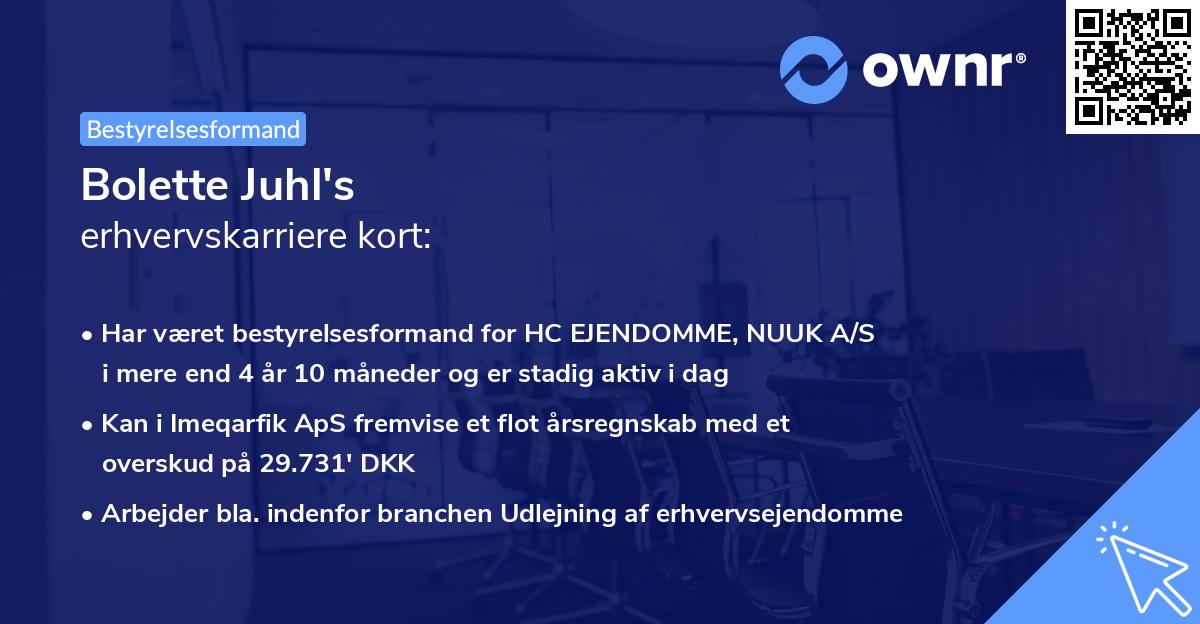 Bolette Juhl's erhvervskarriere kort