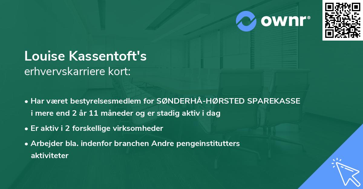 Louise Kassentoft's erhvervskarriere kort