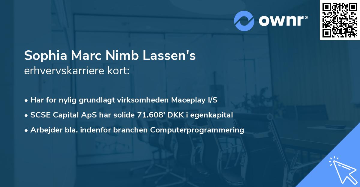 Sophia Marc Nimb Lassen's erhvervskarriere kort