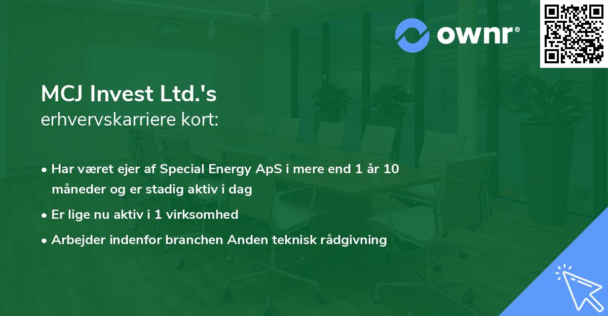 MCJ Invest Ltd.'s erhvervskarriere kort