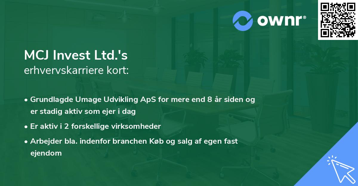 MCJ Invest Ltd.'s erhvervskarriere kort