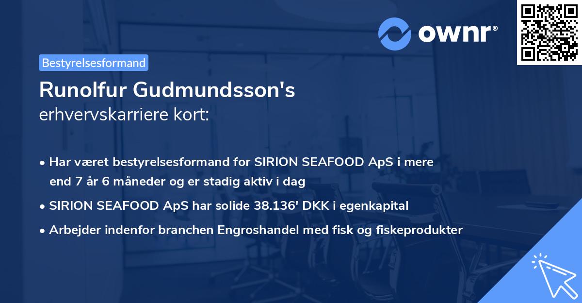 Runolfur Gudmundsson's erhvervskarriere kort