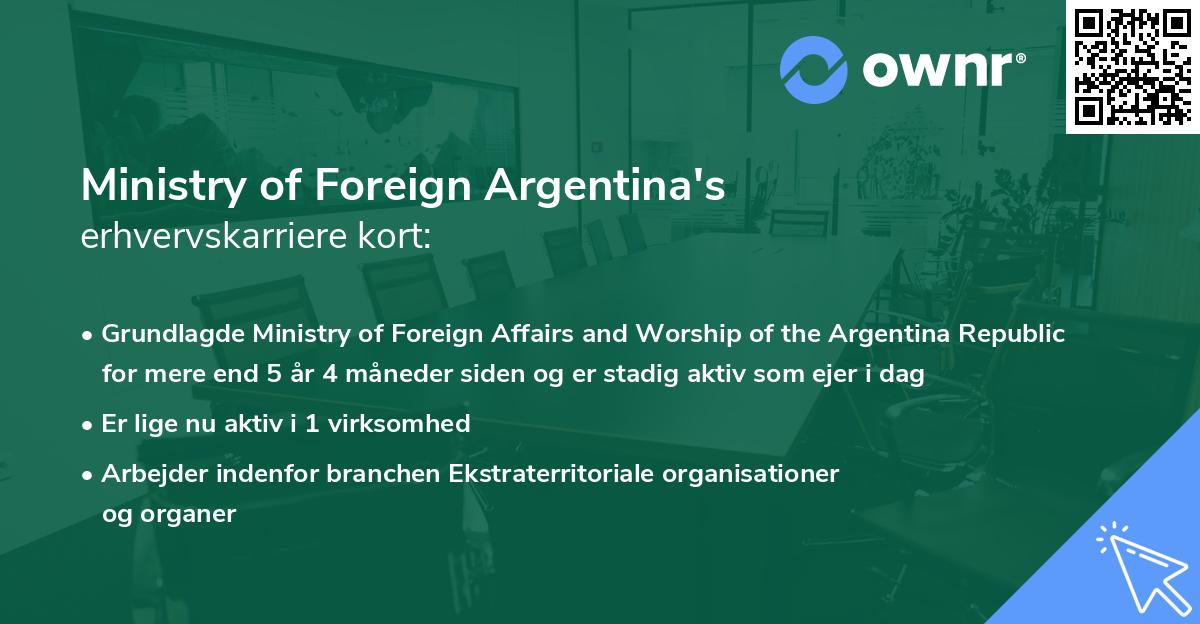 Ministry of Foreign Argentina's erhvervskarriere kort