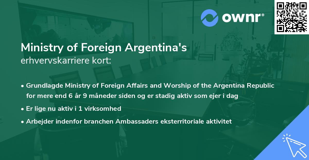 Ministry of Foreign Argentina's erhvervskarriere kort