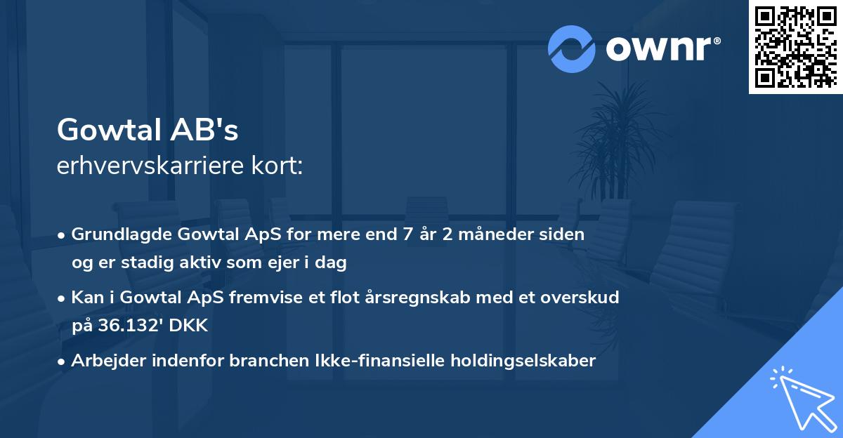 Gowtal AB's erhvervskarriere kort