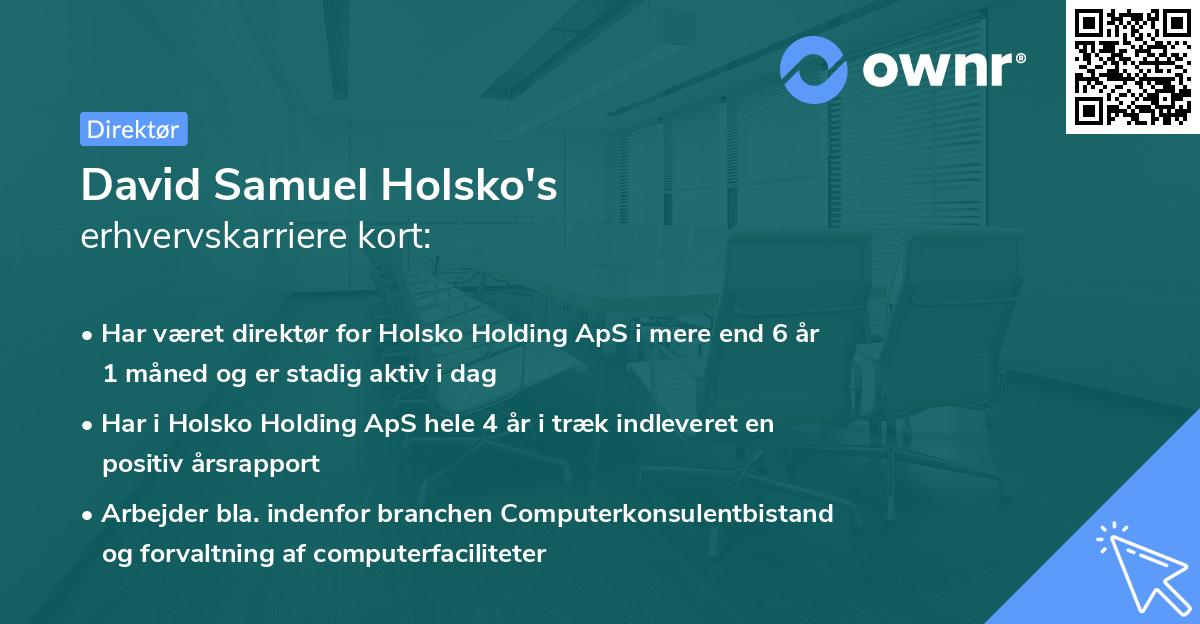 David Samuel Holsko's erhvervskarriere kort