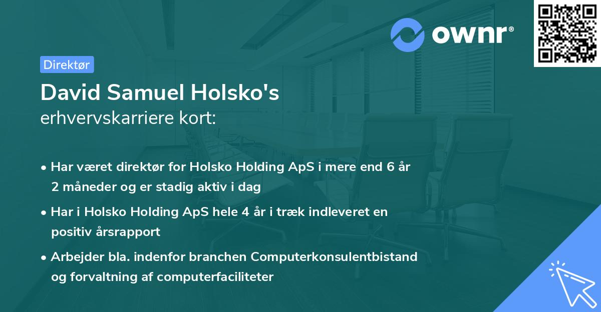 David Samuel Holsko's erhvervskarriere kort