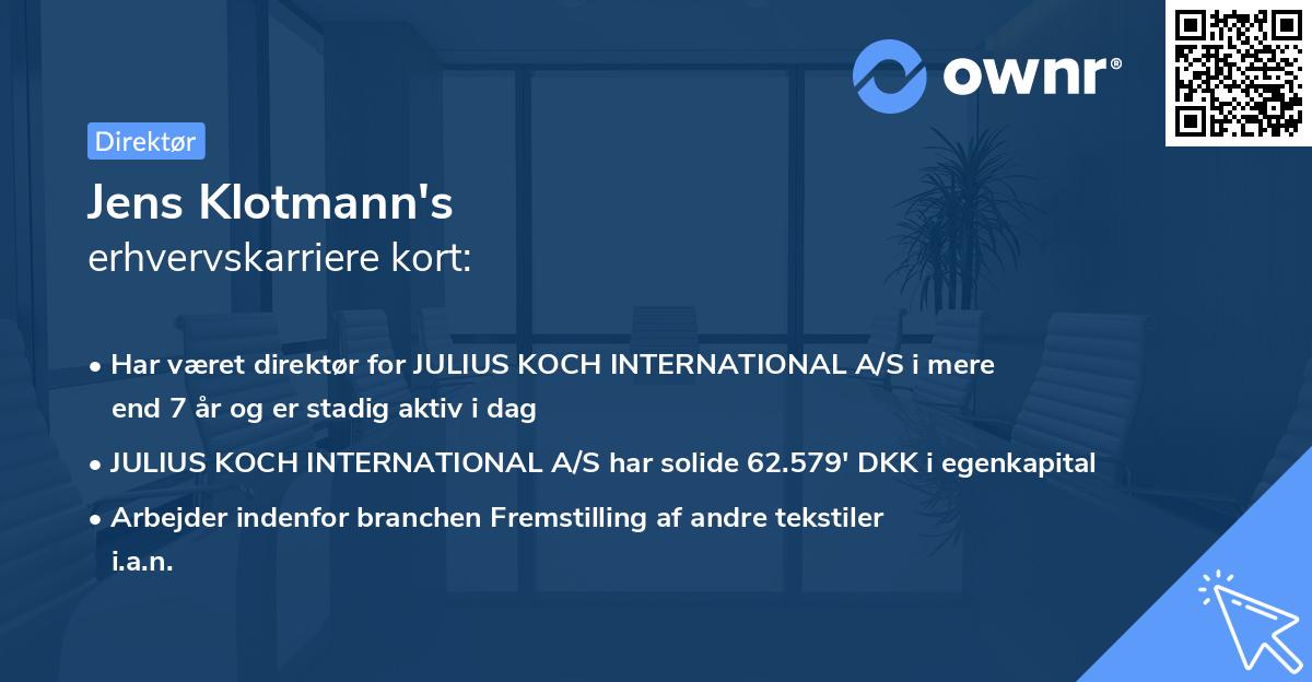 Jens Klotmann's erhvervskarriere kort