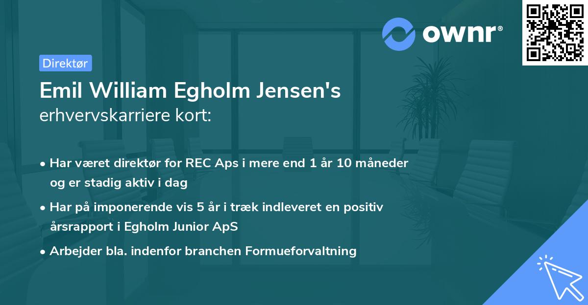 Emil William Egholm Jensen's erhvervskarriere kort